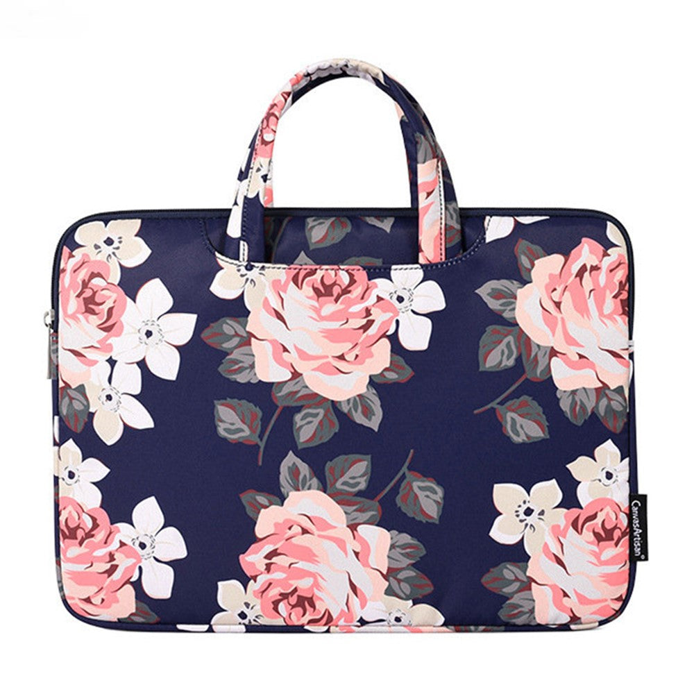 CANVASARTISAN H40-B01 Laptop Sleeve Case Rose Pattern Printed 13-inch Computer Carrying Bag Portable Handle Business Briefcase