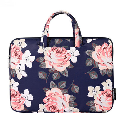 CANVASARTISAN H40-B01 Laptop Sleeve Case Rose Pattern Printed 13-inch Computer Carrying Bag Portable Handle Business Briefcase