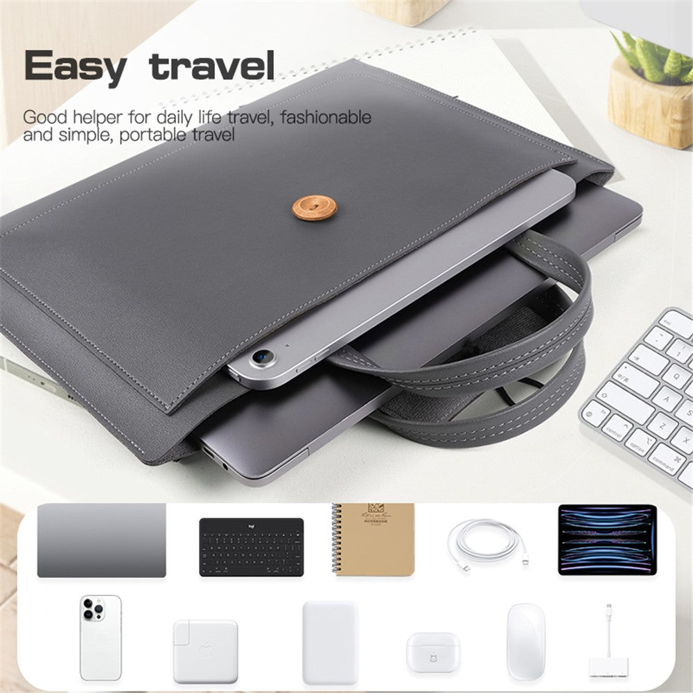 PU Leather Handbag for 13 / 13.3 / 13.6 / 14 Inch Laptops Protection Sleeve 3-Layer Notebook Computer Storage Bag