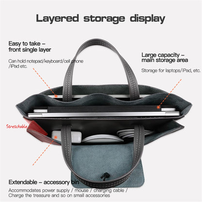 PU Leather Handbag for 13 / 13.3 / 13.6 / 14 Inch Laptops Protection Sleeve 3-Layer Notebook Computer Storage Bag