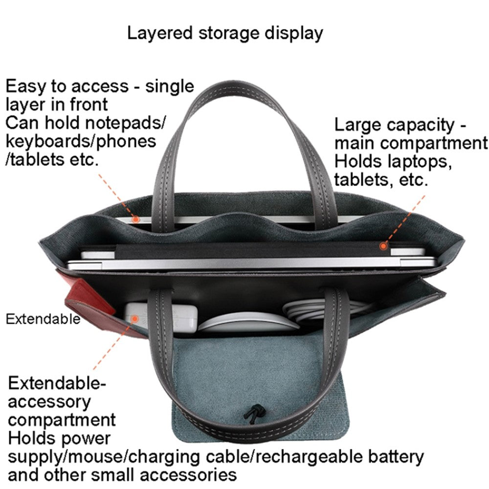 15.4 / 16 Inch Laptop Bag Handbag Splash-Repellent PU Leather Surface Protection Sleeve Notebook Computer Pouch