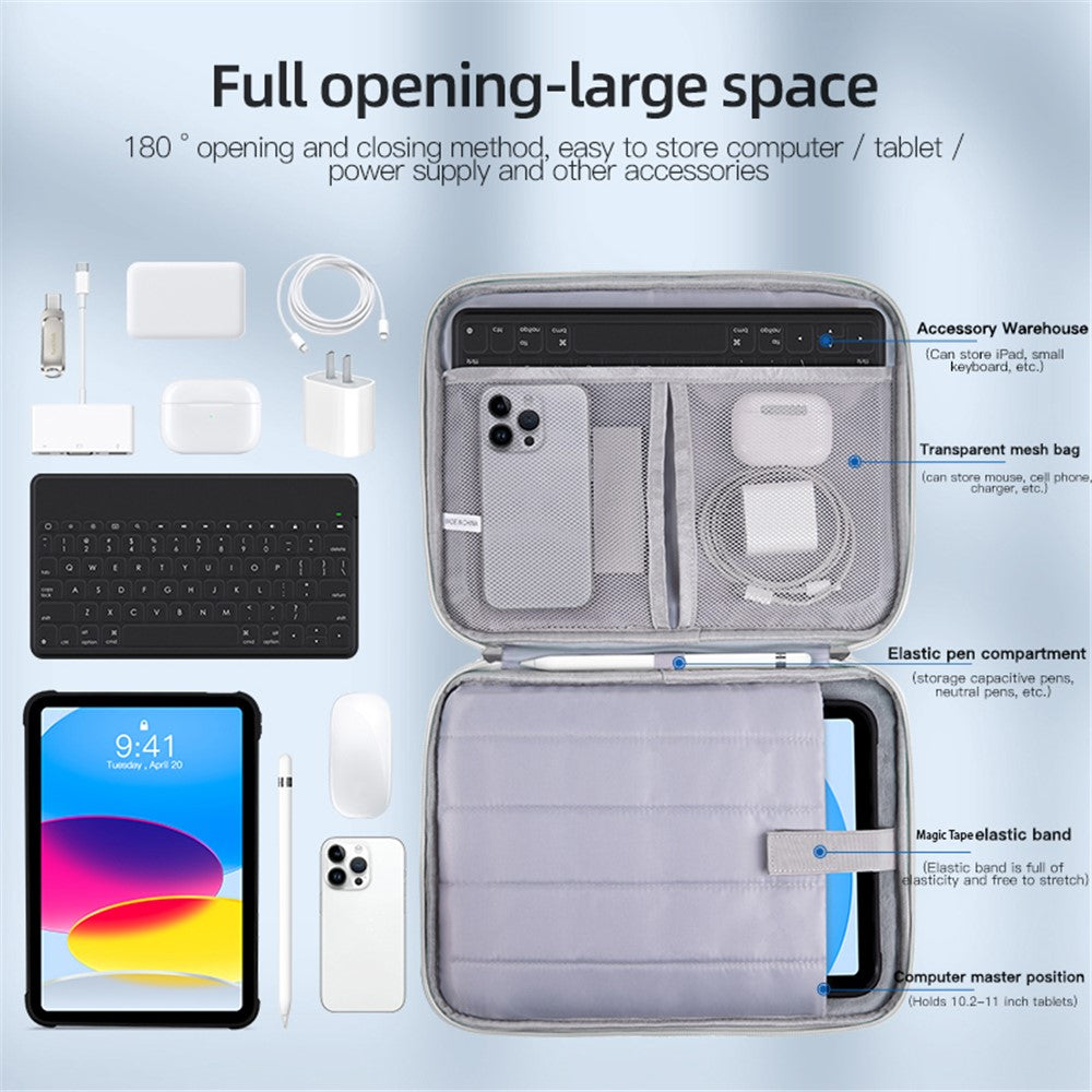 11-inch Laptop Handbag Waterproof Nylon 180 Degree Opening Soft Lining Carrying Pouch