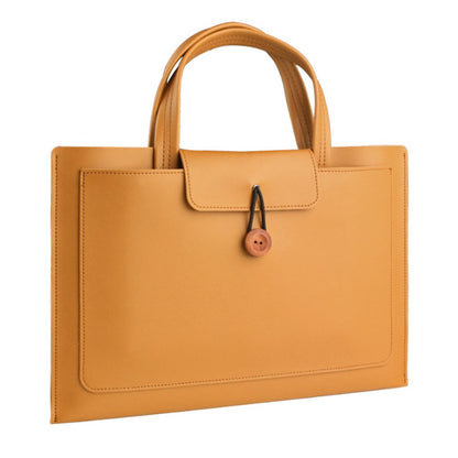 14-inch Laptop Handbag Wooden Buckle PU Leather Notebook Carrying Bag