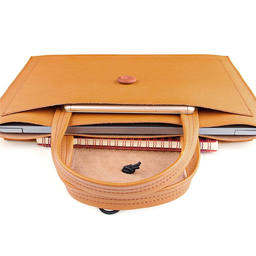 14-inch Laptop Handbag Wooden Buckle PU Leather Notebook Carrying Bag