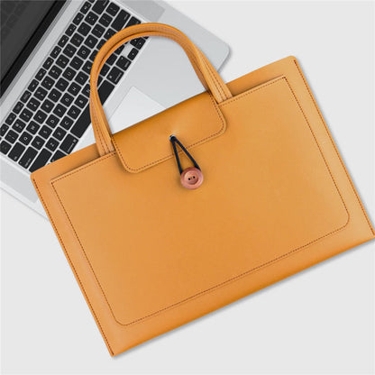 14-inch Laptop Handbag Wooden Buckle PU Leather Notebook Carrying Bag