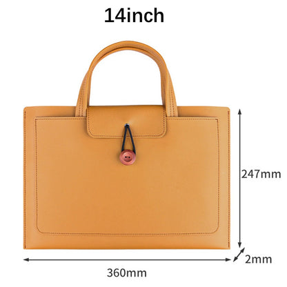 14-inch Laptop Handbag Wooden Buckle PU Leather Notebook Carrying Bag