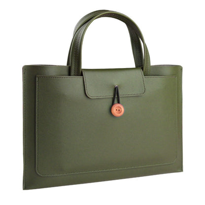 14-inch Laptop Handbag Wooden Buckle PU Leather Notebook Carrying Bag