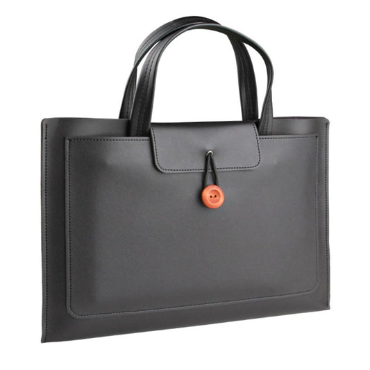 16-inch PU Leather Laptop Handbag Wooden Buckle Anti-scratch Notebook Bag