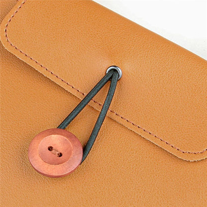 16-inch PU Leather Laptop Handbag Wooden Buckle Anti-scratch Notebook Bag