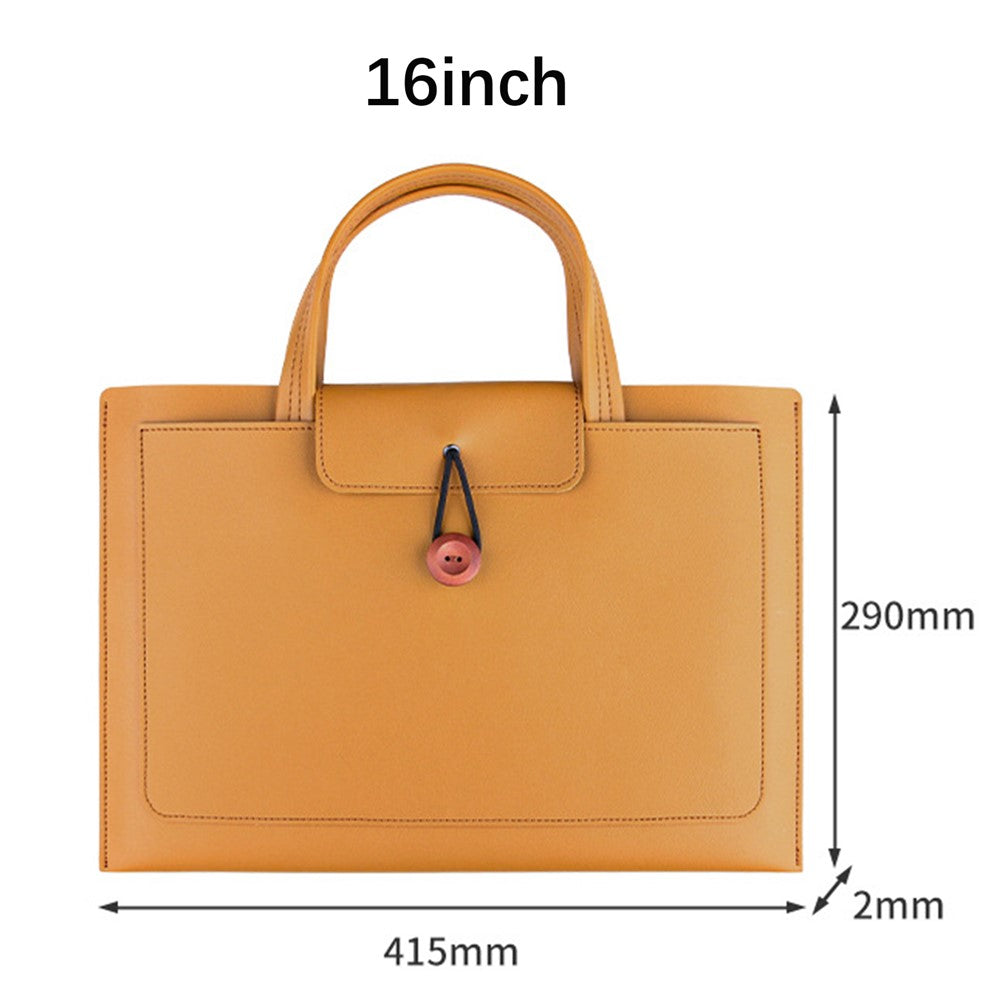 16-inch PU Leather Laptop Handbag Wooden Buckle Anti-scratch Notebook Bag