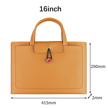 16-inch PU Leather Laptop Handbag Wooden Buckle Anti-scratch Notebook Bag