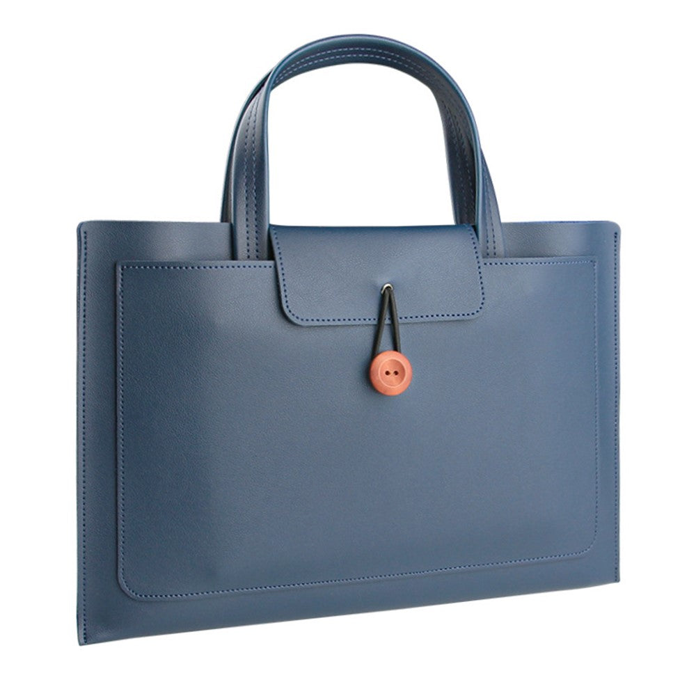 16-inch PU Leather Laptop Handbag Wooden Buckle Anti-scratch Notebook Bag