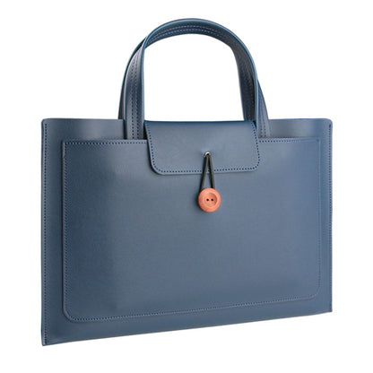 16-inch PU Leather Laptop Handbag Wooden Buckle Anti-scratch Notebook Bag