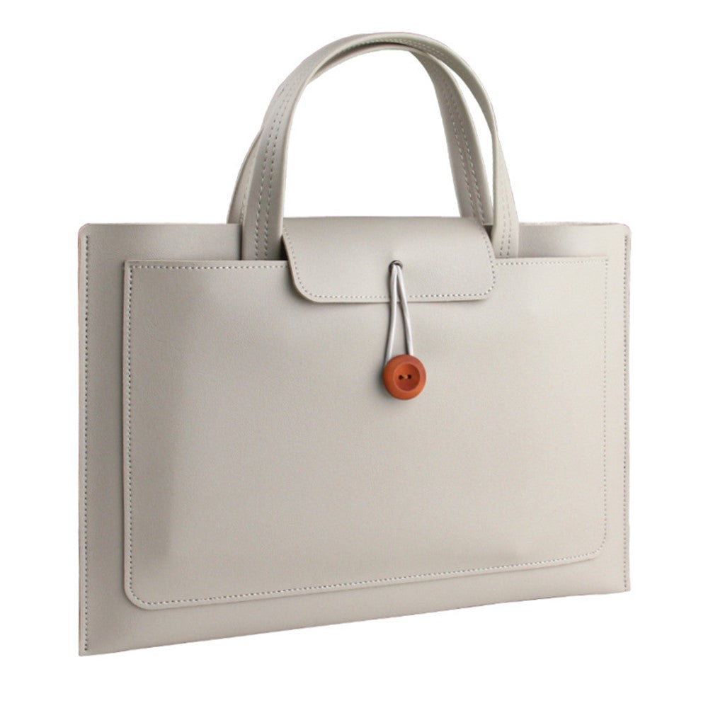 16-inch PU Leather Laptop Handbag Wooden Buckle Anti-scratch Notebook Bag