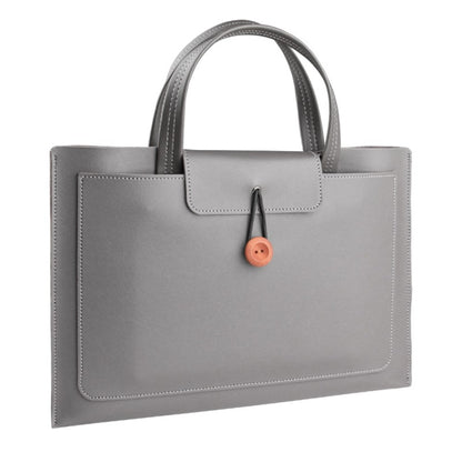 16-inch PU Leather Laptop Handbag Wooden Buckle Anti-scratch Notebook Bag