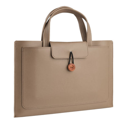 16-inch PU Leather Laptop Handbag Wooden Buckle Anti-scratch Notebook Bag