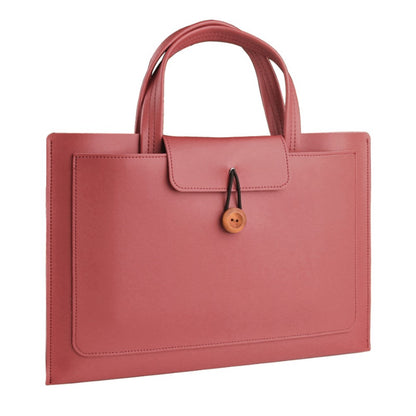 16-inch PU Leather Laptop Handbag Wooden Buckle Anti-scratch Notebook Bag
