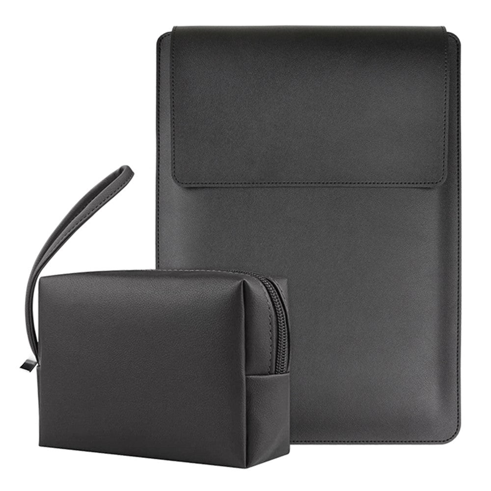 14-inch Laptop Sleeve PU Leather Bag with Adjustable Stand + Small Bag