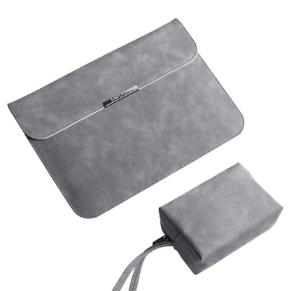 16-inch Horizontal Laptop Bag PU Leather Soft Lining Notebook Sleeve + Small Bag