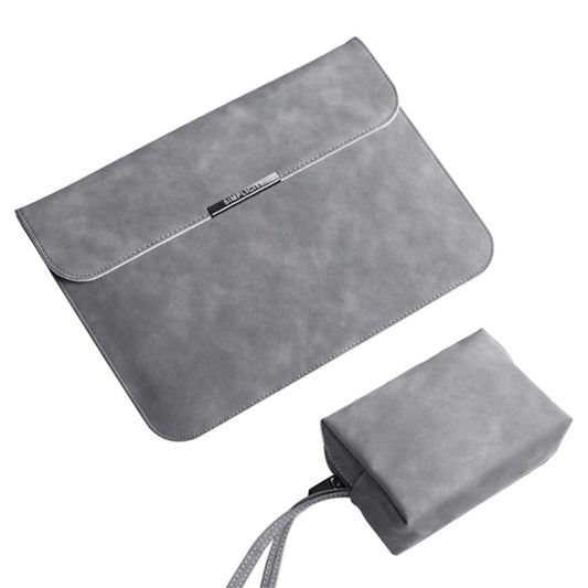 16-inch Horizontal Laptop Bag PU Leather Soft Lining Notebook Sleeve + Small Bag