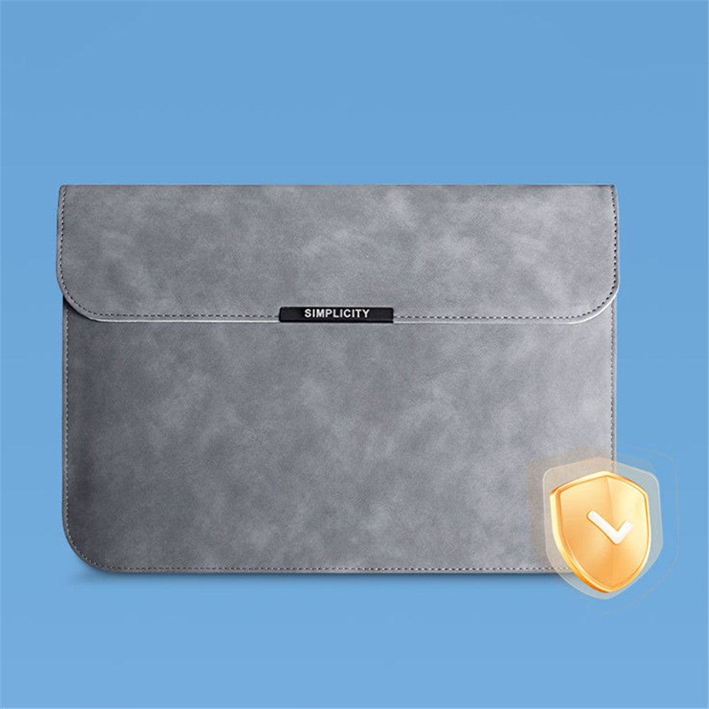16-inch Horizontal Laptop Bag PU Leather Soft Lining Notebook Sleeve + Small Bag