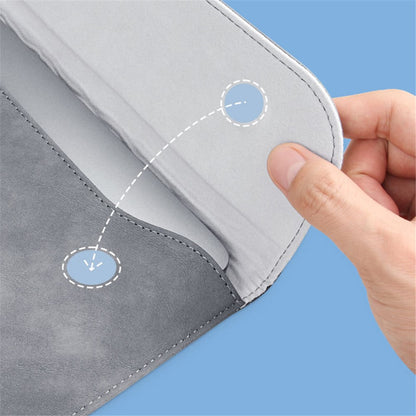 16-inch Horizontal Laptop Bag PU Leather Soft Lining Notebook Sleeve + Small Bag