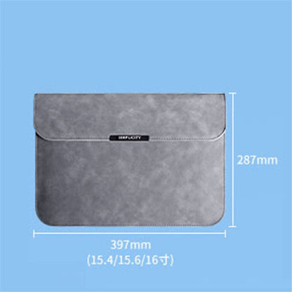 16-inch Horizontal Laptop Bag PU Leather Soft Lining Notebook Sleeve + Small Bag