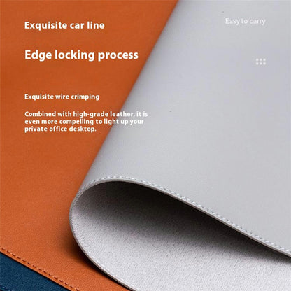 Double-Sided Leather Desk Pad 40 x 90cm Waterproof Mouse Pad for Office / Home with Leather Strap