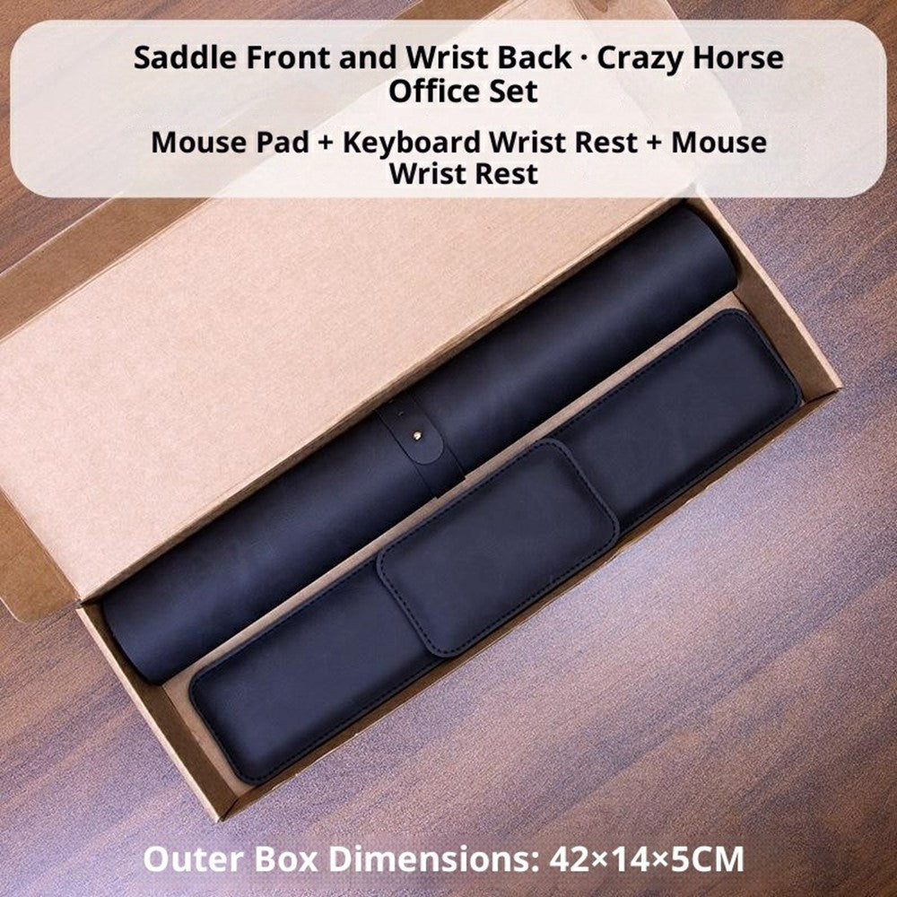 3Pcs  /  Set 80 x 40cm Crazy Horse Texture Leather Mouse Pad Ergonomic Support Memory Foam Keyboard Wrist Rest Set
