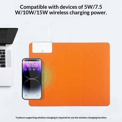 Wireless Charging Mouse Pad 15W Fast Charge Integrated Phone Stand PU Leather Desk Mat