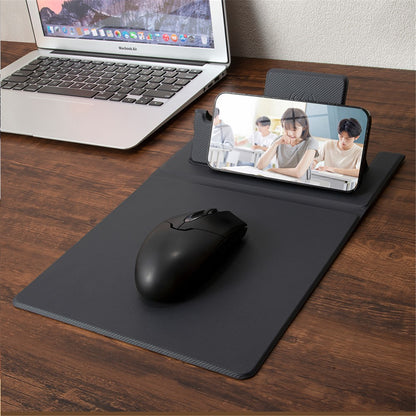 Foldable PU Leather Laptop Mouse Pad 15W Wireless Phone Charger with Pen Holder