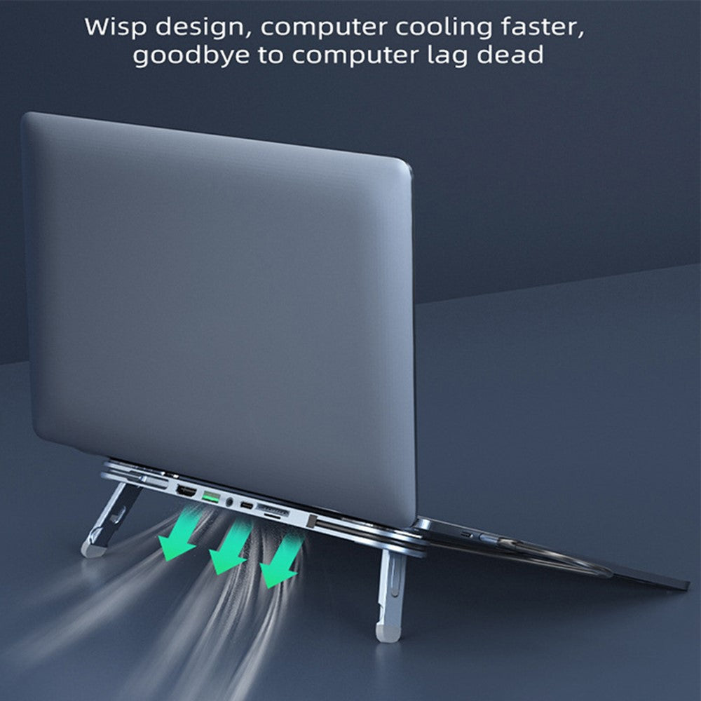 TC66 6-in-1 Laptop Stand Docking Station USB-C Hub Fast Charging Laptop Riser Folding Tablet Bracket for MacBook Pro