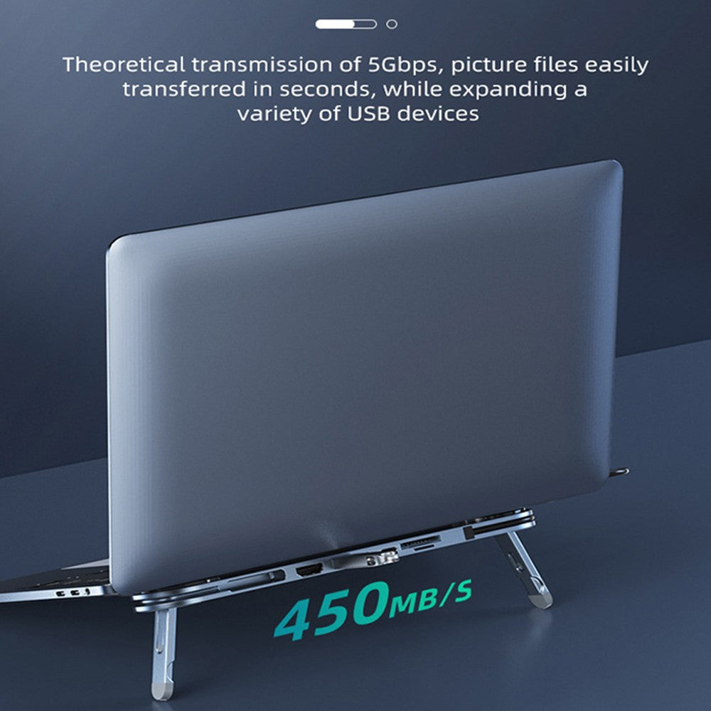 TC66 6-in-1 Laptop Stand Docking Station USB-C Hub Fast Charging Laptop Riser Folding Tablet Bracket for MacBook Pro