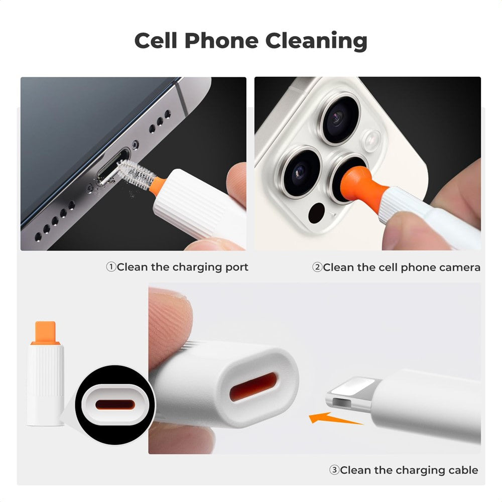 Q6C Multi-Functional Cell Phone Cleaning Brush Set for Laptops, Cameras, Bluetooth-compatible Earbuds, and Keyboards