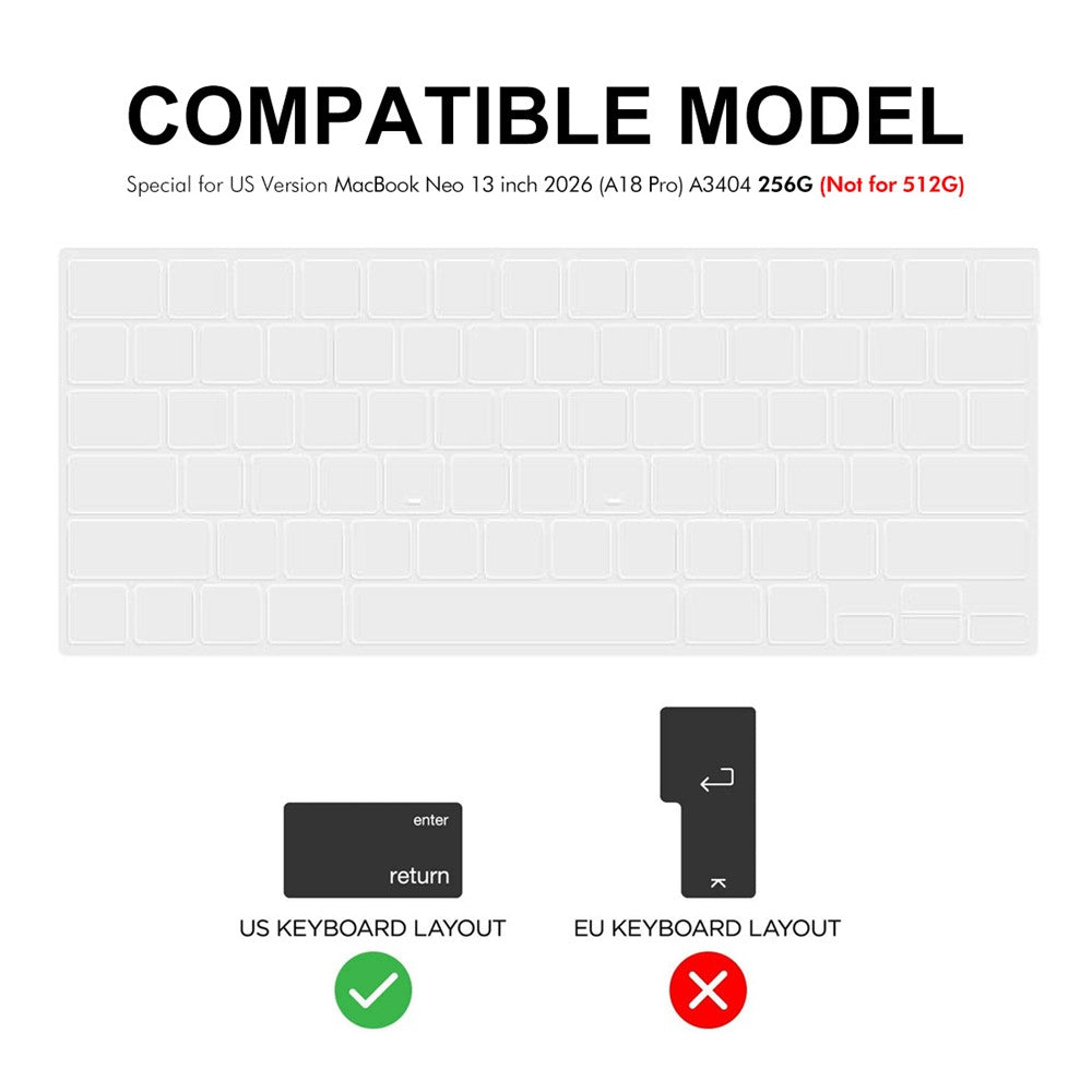 ENKAY for MacBook Neo 13 inch (2026) A3404 US Version Layout Keyboard Cover Ultra-thin TPU Film Dustproof Cover