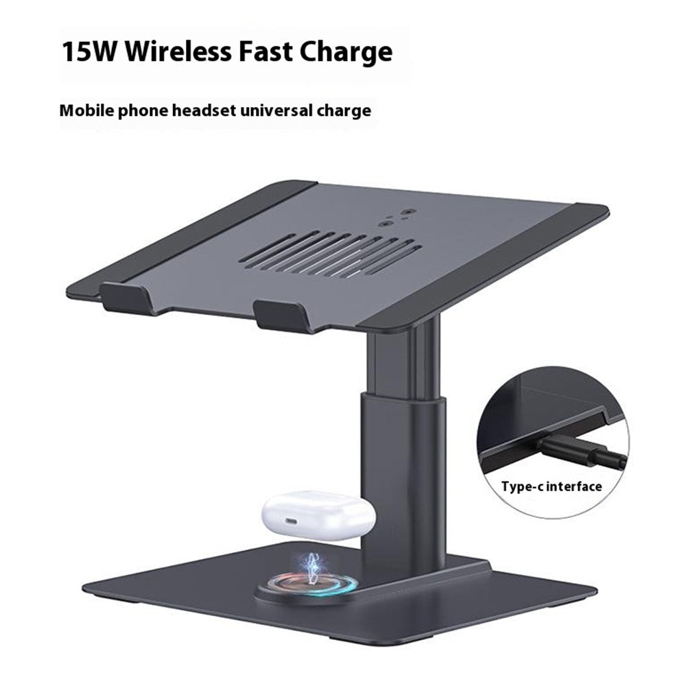 E8AW Desktop Laptop Bracket Aluminum Alloy Heat Dissipation Stand with Wireless Charging Dock