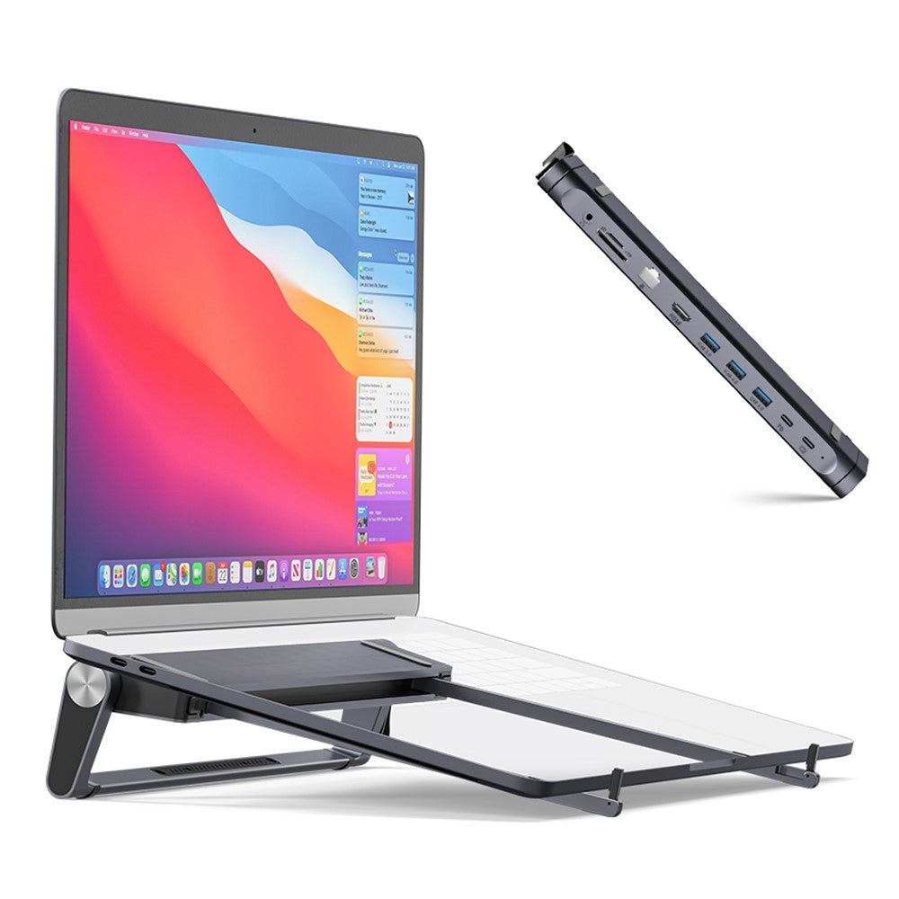T12U For 7-17 Inch Laptop Riser Folding Tablet Bracket with 9-in-1 Hub Docking Station