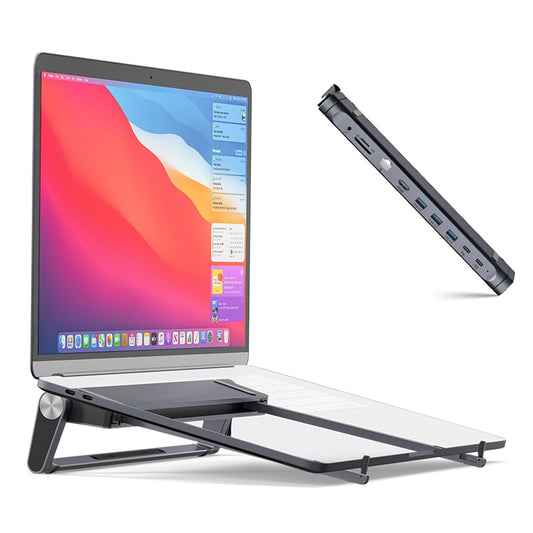 T12U For 7-17 Inch Laptop Riser Folding Tablet Bracket with 9-in-1 Hub Docking Station