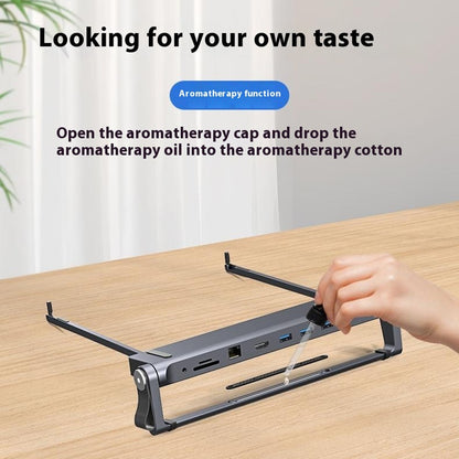 T12U For 7-17 Inch Laptop Riser Folding Tablet Bracket with 9-in-1 Hub Docking Station