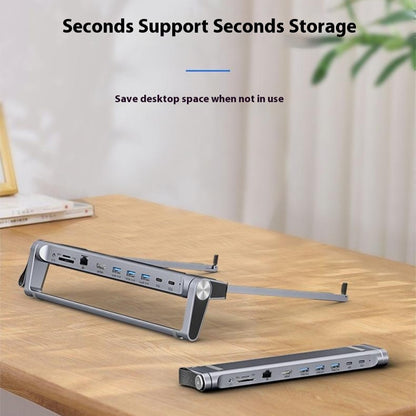 T12U For 7-17 Inch Laptop Riser Folding Tablet Bracket with 9-in-1 Hub Docking Station