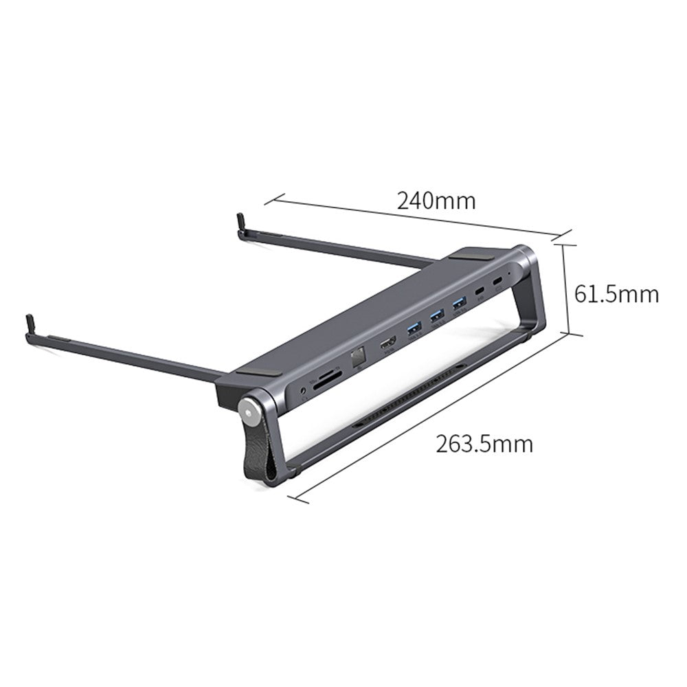 T12U For 7-17 Inch Laptop Riser Folding Tablet Bracket with 9-in-1 Hub Docking Station