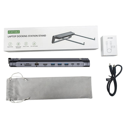 T12U For 7-17 Inch Laptop Riser Folding Tablet Bracket with 9-in-1 Hub Docking Station
