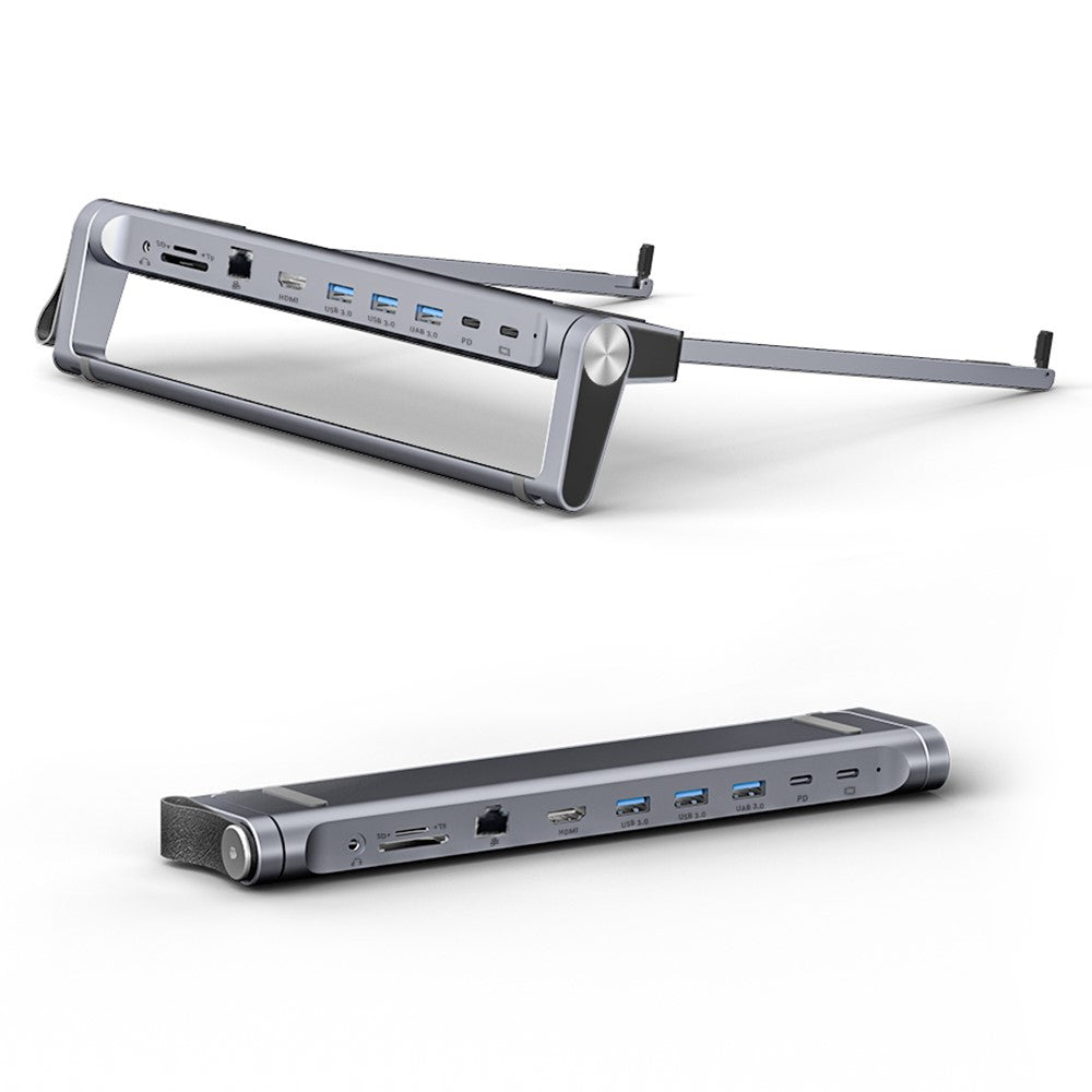 T12U For 7-17 Inch Laptop Riser Folding Tablet Bracket with 9-in-1 Hub Docking Station