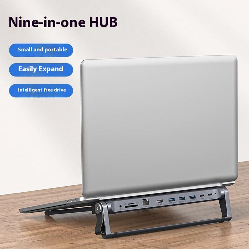 T12U For 7-17 Inch Laptop Riser Folding Tablet Bracket with 9-in-1 Hub Docking Station