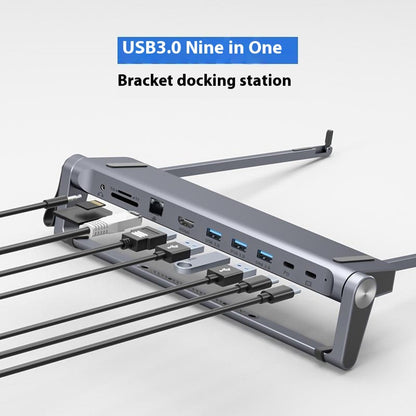 T12U For 7-17 Inch Laptop Riser Folding Tablet Bracket with 9-in-1 Hub Docking Station