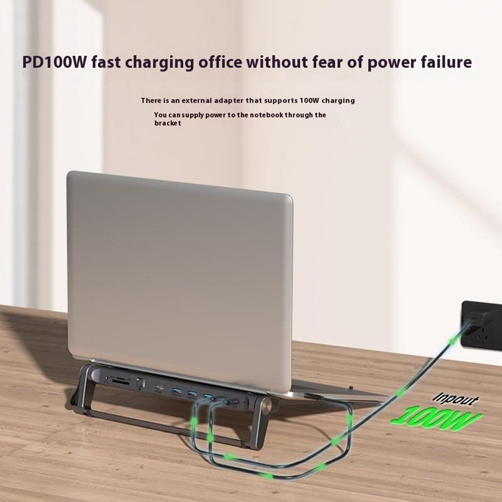 T12U For 7-17 Inch Laptop Riser Folding Tablet Bracket with 9-in-1 Hub Docking Station
