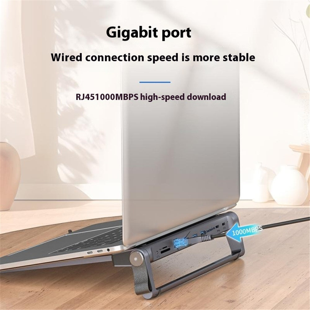 T12U For 7-17 Inch Laptop Riser Folding Tablet Bracket with 9-in-1 Hub Docking Station