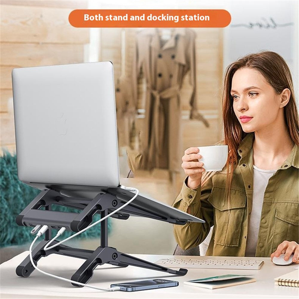 C19U Dual Layer Laptop Stand Tablet Notebook Riser Storage Rack with HD USB3.0 TF / SD Hub