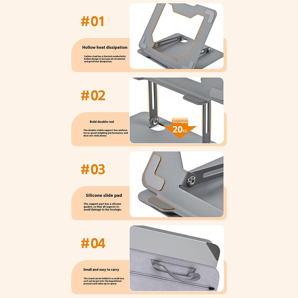 GFS012-T Foldable Carbon Steel Laptop Cooling Stand Adjustable Height Hollow Out Tablet Support