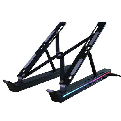 6 Heights Adjustable Laptop Stand with RGB Backlit Aluminum Alloy USB Hub Foldable Notebook Riser Bracket